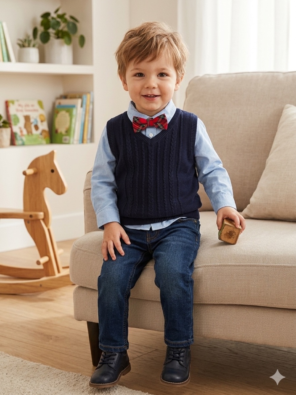H&M Toddler Boys 3-Pc Dress Set Navy Cable Knit Vest Shirt Tie 18-24M 2T